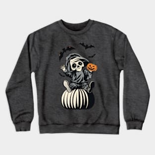 “Skeleton with Jack-O-Lantern and Bats Crewneck Sweatshirt